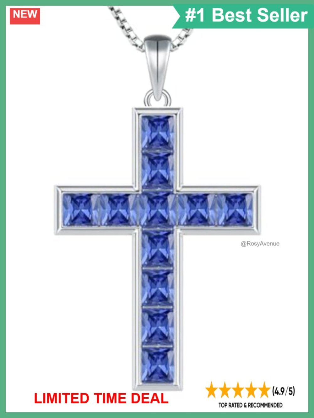 925 Sterling Silver Cross Necklace Princess Cut Tanzanite Pendant